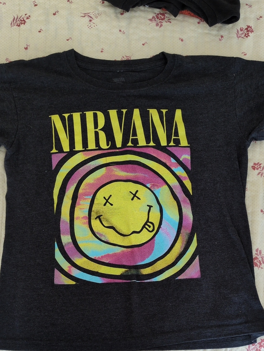 NIRVANA Kids Dark Gray Tee with Yellow & Multicolor Graphic